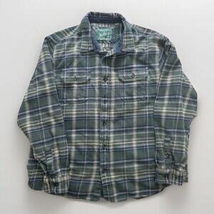 Woolrich Woolen Mills Mens XXL 2XL Green Blue Plaid Flannel Shirt Heavy Cotton